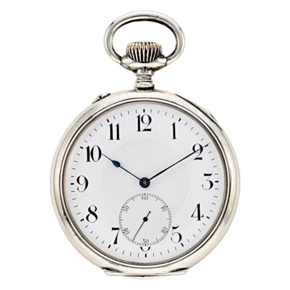 Fine Swiss silver open faced lever pocket watch Circa 1980