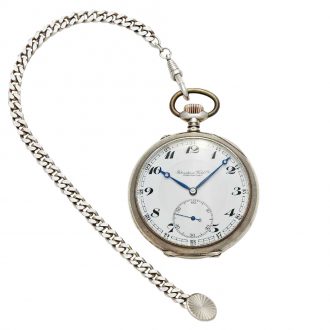 Swiss silver open faced lever watch with chain Circa 1920