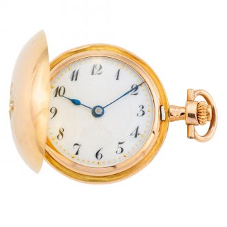 Small German 18K gold hunting cased keyless lever Circa 1900