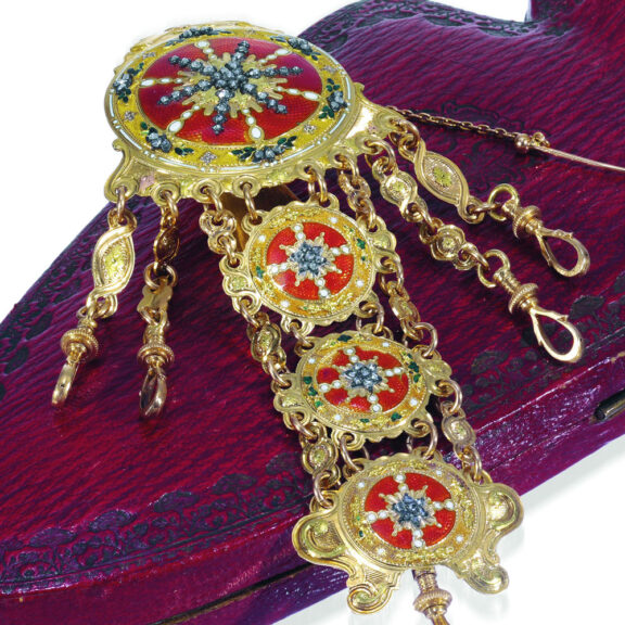 French 20k gold repeating verge with chatelaine Circa 1765 French 20k gold repeating verge with chatelaine Circa 1765