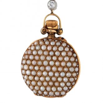 Swiss gold, pearl and diamond lady's pendant watch Circa 1900