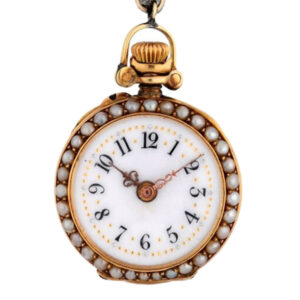 Swiss 18K gold, pearl and diamond lady's pendant watch Circa 1900