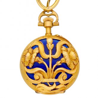 Swiss gold and enamel lady's lapel watch with pin Circa 1920