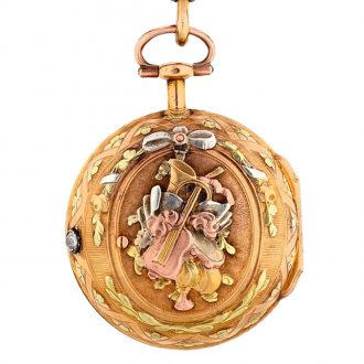 French multicolour gold watch with matching chatelaine Circa 1775