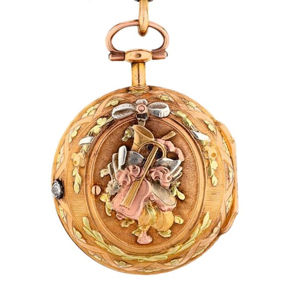 French multicolour gold watch with matching chatelaine Circa 1775 French multicolour gold watch with matching chatelaine Circa 1775
