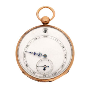 Swiss gold open faced jump hour cylinder pocket watch Circa 1830