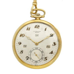 Swiss 18K gold open faced triple calendar watch Circa 1935