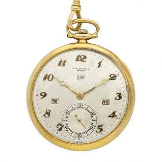 Swiss 18K gold open faced triple calendar watch Circa 1935