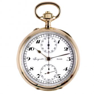 Swiss 18K gold open faced pocket watch with chronograph Circa 1900