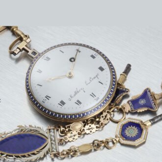 Gold French enamel split pearls verge watch Circa 1790 Gold French enamel split pearls verge watch Circa 1790