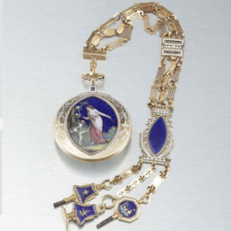 Gold French enamel split pearls verge watch Circa 1790 Gold French enamel split pearls verge watch Circa 1790