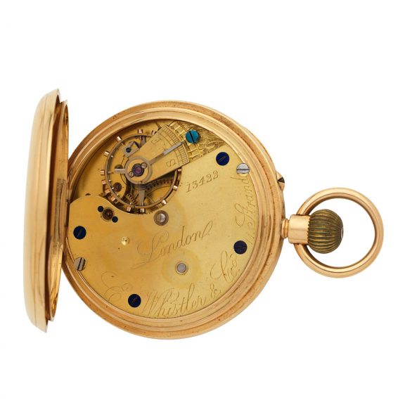English 18K gold open faced keyless pocket watch Circa 1892 English 18K gold open faced keyless pocket watch Circa 1892