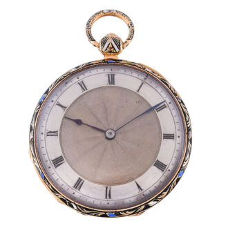 Swiss gold and enamel open faced cylinder watch Circa 1850