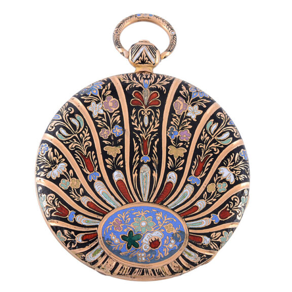 Swiss gold and enamel open faced cylinder watch Circa 1850 Swiss gold and enamel open faced cylinder watch Circa 1850