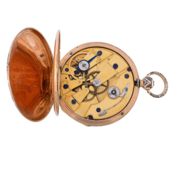 Swiss gold and enamel open faced cylinder watch Circa 1850