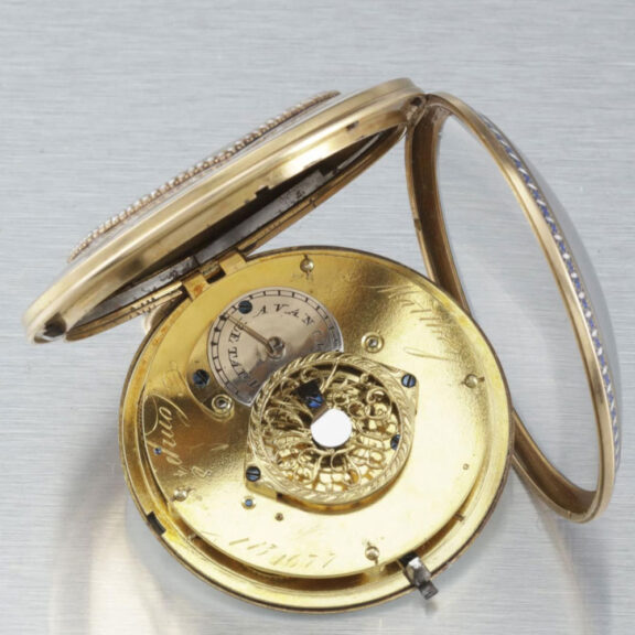 Gold French enamel split pearls verge watch Circa 1790 v