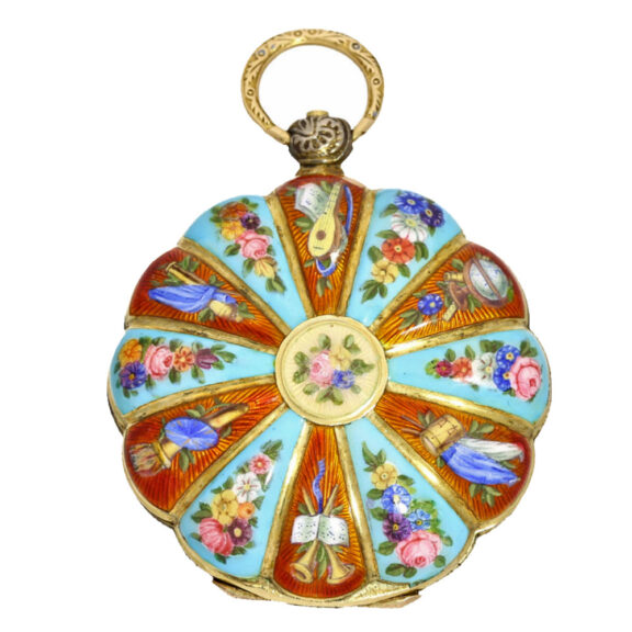Enamel verge pocket watch with a rare case Circa 1800 Enamel verge pocket watch with a rare case Circa 1800