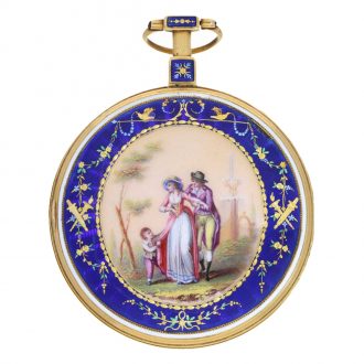 Swiss gold enamel watch with virgule escapement Circa 1800