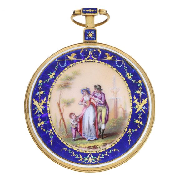 Swiss gold enamel watch with virgule escapement Circa 1800