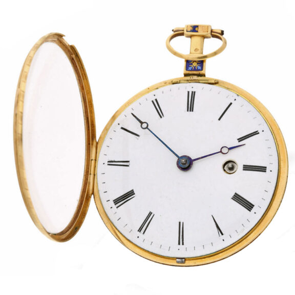 Gold and enamel pocket watch, virgule escapement Circa 1800 Gold and enamel pocket watch, virgule escapement Circa 1800