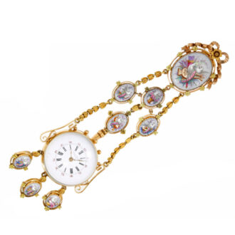 French gold and enamel chatelaine brooch watch Circa 1850