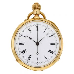 Fine Swiss 18k gold open faced lever chronograph Circa 1880