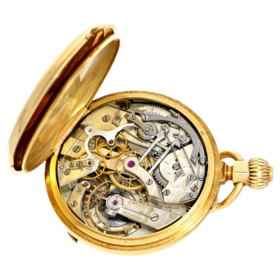 Fine Swiss 18k gold open faced lever chronograph Circa 1880 Fine Swiss 18k gold open faced lever chronograph Circa 1880