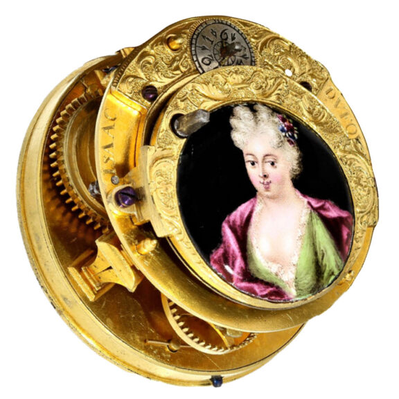 Gilt pocket watch with enamel portrait and automaton Circa 1690 Gilt pocket watch with enamel portrait and automaton Circa 1690