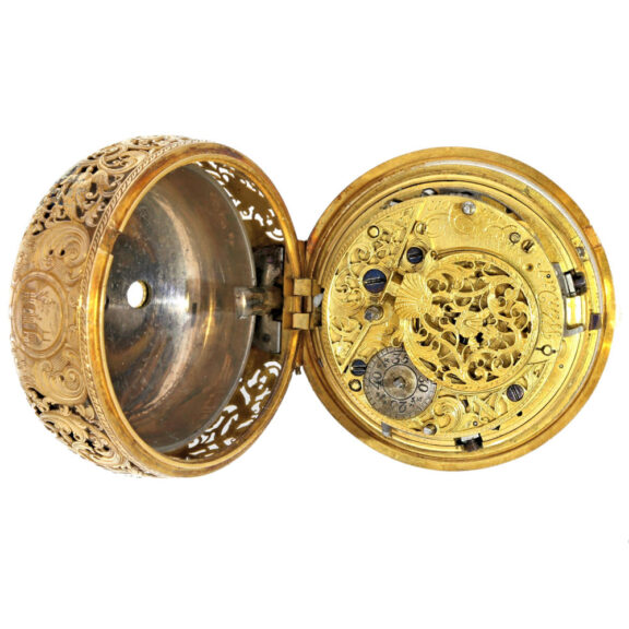 20 Carat gold repoussé verge pocket watch repeater Circa 1700 20 Carat gold repoussé verge pocket watch repeater Circa 1700
