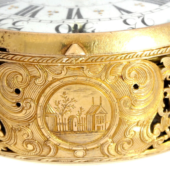 20 Carat gold repoussé verge pocket watch repeater Circa 1700 20 Carat gold repoussé verge pocket watch repeater Circa 1700