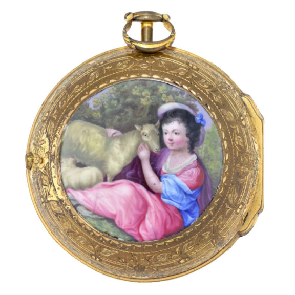 Very big carriage clock enamel pocket watch with pearls Circa 1780