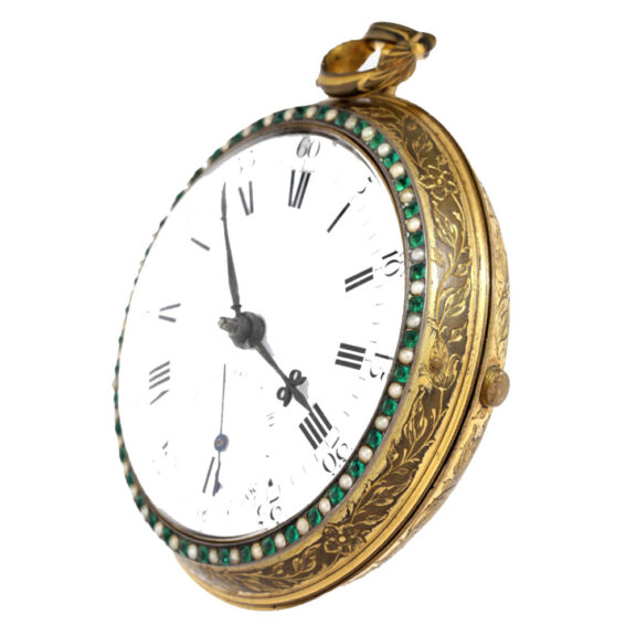 Very big carriage clock enamel pocket watch with pearls Circa 1780 Very big carriage clock enamel pocket watch with pearls Circa 1780