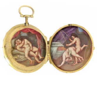 Rococo gold and enamel watch 3 paintings, 2 erotic scene Circa 1775