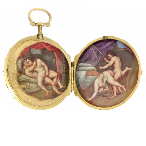 Rococo gold and enamel watch 3 paintings, 2 erotic scene Circa 1775 Rococo gold and enamel watch 3 paintings, 2 erotic scene Circa 1775