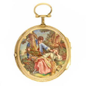 Rococo gold and enamel watch 3 paintings, 2 erotic scene Circa 1775