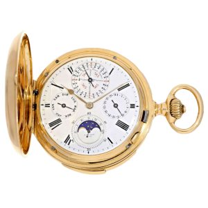 Gold hunter case with 7 complications, perpetual calendar etc. Circa 1883