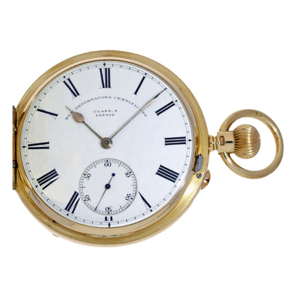 English 18k gold lever deck watch with carrousel Circa 1896