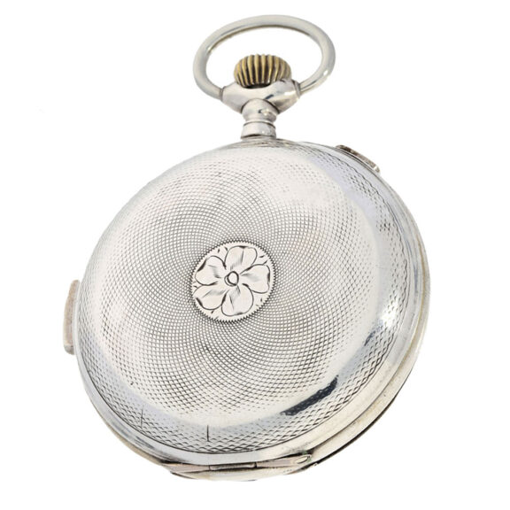 English silver hunting cased repeating chronograph Circa 1900 English silver hunting cased repeating chronograph Circa 1900