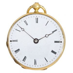 Gold and enamel miniature watch with pearls Circa 1850