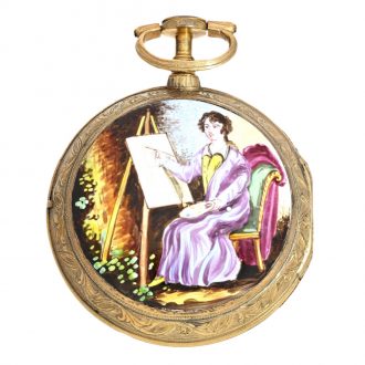 English pair cased verge with enamel painting Circa 1770