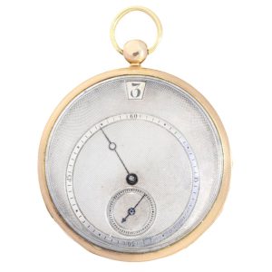 Swiss gold cylinder watch with decentralized dial Circa 1830