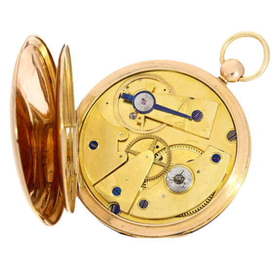 Swiss gold cylinder watch with decentralized dial Circa 1830 Swiss gold cylinder watch with decentralized dial Circa 1830