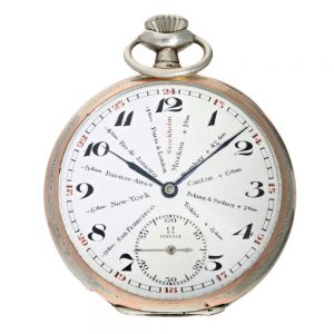 Rare Swiss silver lever watch with world time dial Circa 1925