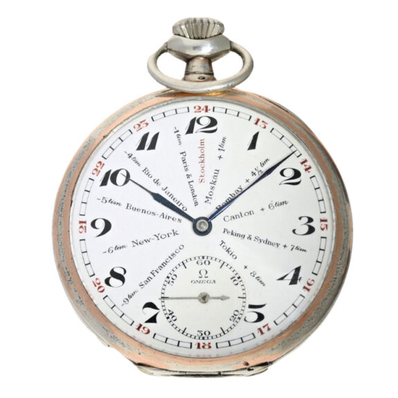 Rare Swiss silver lever watch with world time dial Circa 1925
