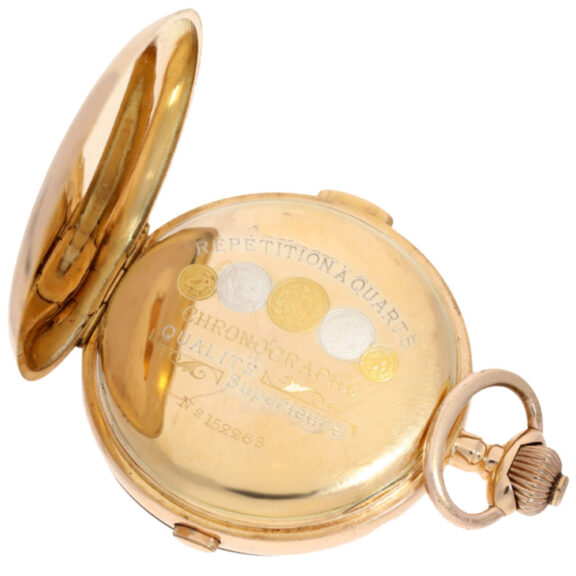 Swiss gold quarter repeating lever chronograph Circa 1900 Swiss gold quarter repeating lever chronograph Circa 1900
