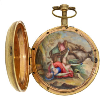 Gilt verge pocket watch with erotic scene Circa 1820