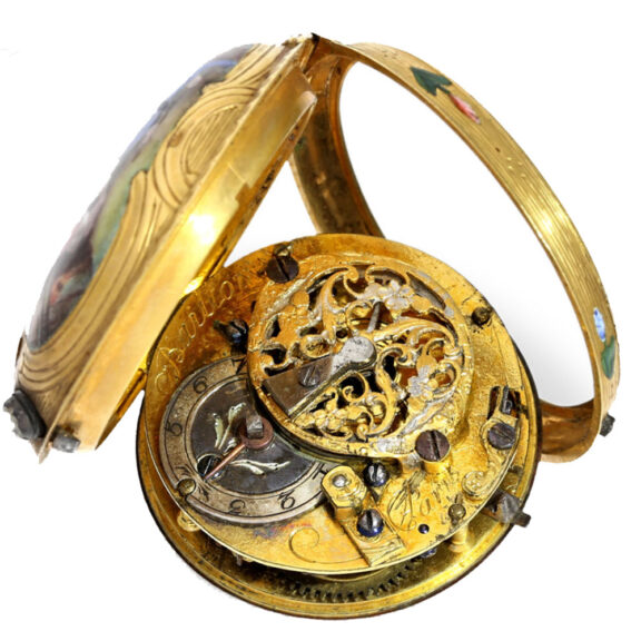 French 20 carat gold and enamel verge pocket watch Circa 1760 French 20 carat gold and enamel verge pocket watch Circa 1760