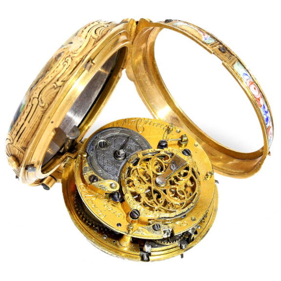 Gold and enamel verge pocket watch repeater Circa 1760 Gold and enamel verge pocket watch repeater Circa 1760