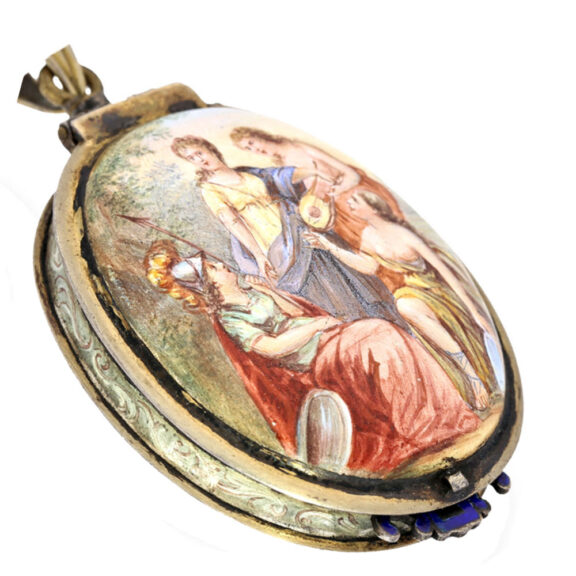 Rare oval form watch with enamel painting Circa 1850 Rare oval form watch with enamel painting Circa 1850