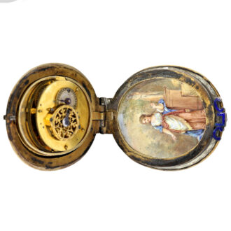 Rare oval form watch with enamel painting Circa 1850 Rare oval form watch with enamel painting Circa 1850